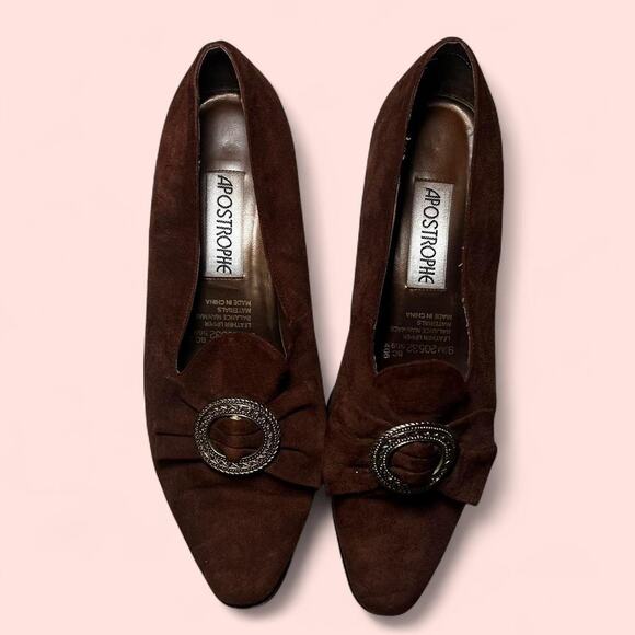 Brown suede vintage heels with - Picture 1 of 4